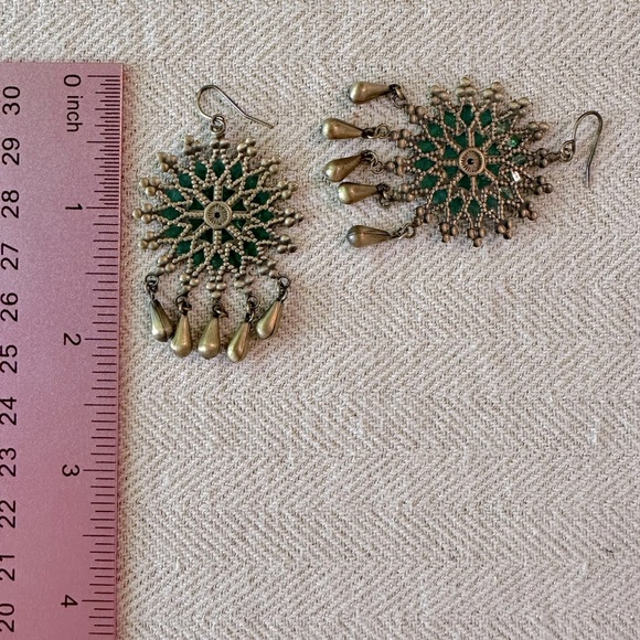 Set of 3 Earrings Green, Pink & Burnished Gold Bohemian Style Collection Bundle - Picture 3 of 12